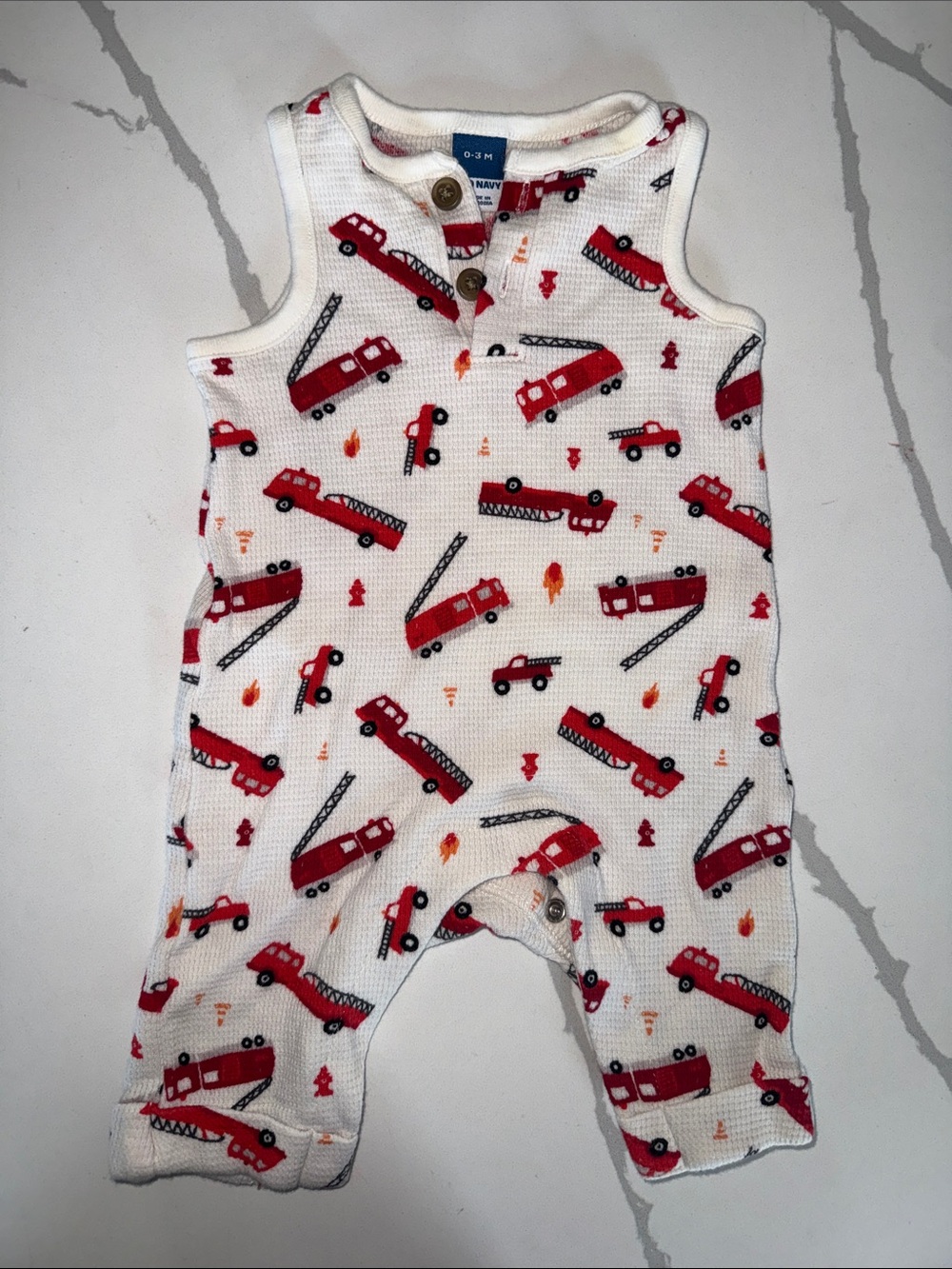 Old Navy White Sleeveless Firetruck Print One-Piece